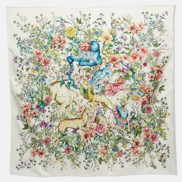 Christian Dior White Floral Print Silk D-Constellation Square Scarf 90